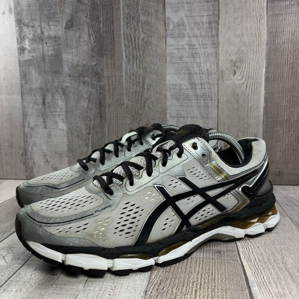 Asics GEL Kayano 22 Men's Size 10 Running Shoes Sneakers Silver Black Gold T547N